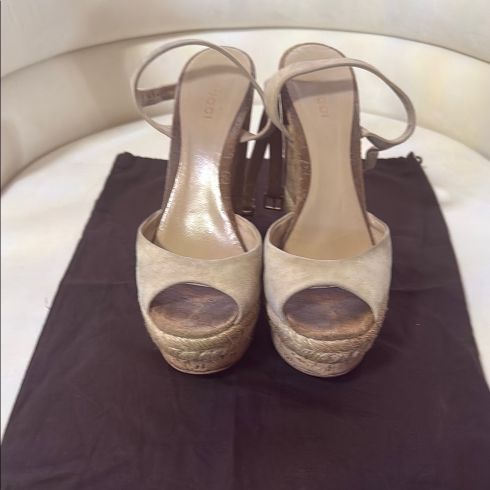 Gucci Cream Espadrille Wedge Espadrilles
